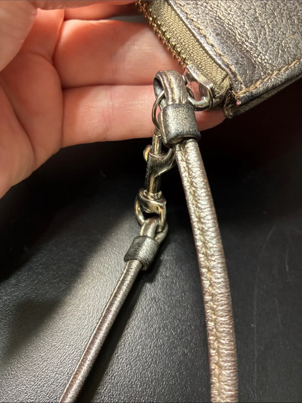 Coach Metallic Taupe Leather Wristlet